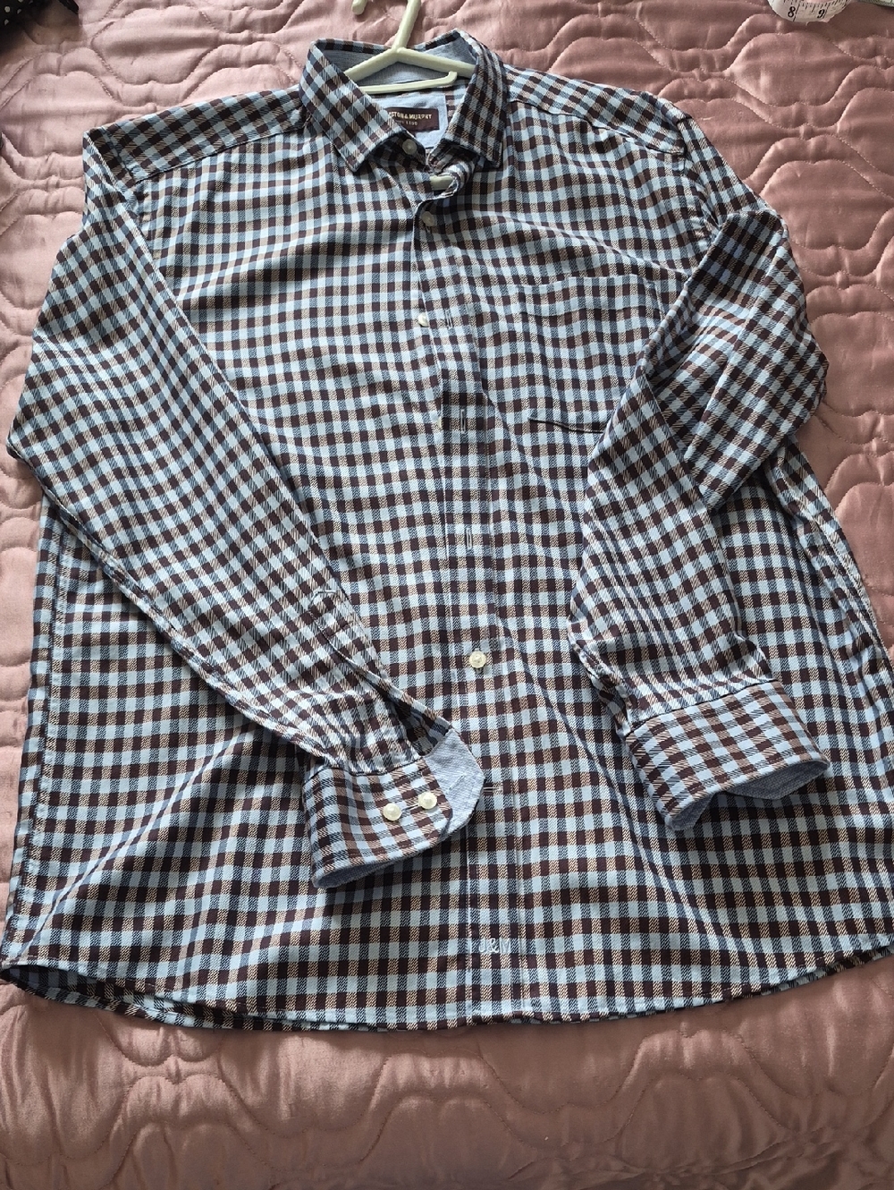 Johnston & Murphy Blue and Brown Gingham Dress Shirt